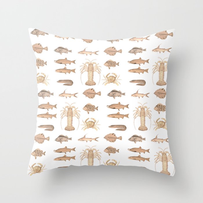 Vintage Assorted Fish Throw Pillow by Viktorius Art Society6