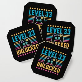 Gaming Level 33 Unlocked 33rd Birthday Gamer Gift Coaster