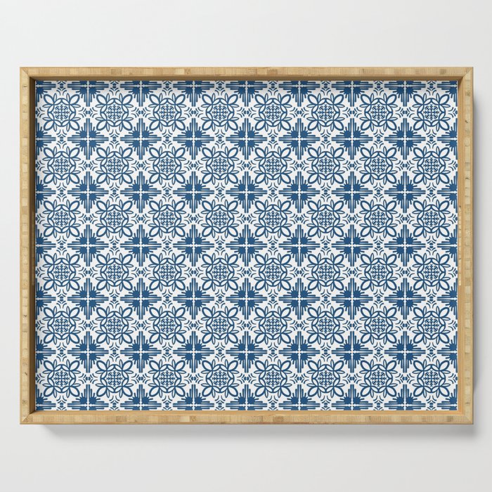 Cheerful Retro Modern Kitchen Tile Mini Pattern Denim Blue Serving Tray