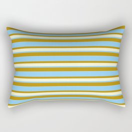[ Thumbnail: Light Sky Blue, Dark Goldenrod, and Light Yellow Colored Lined/Striped Pattern Rectangular Pillow ]