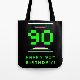 [ Thumbnail: 90th Birthday - Nerdy Geeky Pixelated 8-Bit Computing Graphics Inspired Look Tote Bag ]