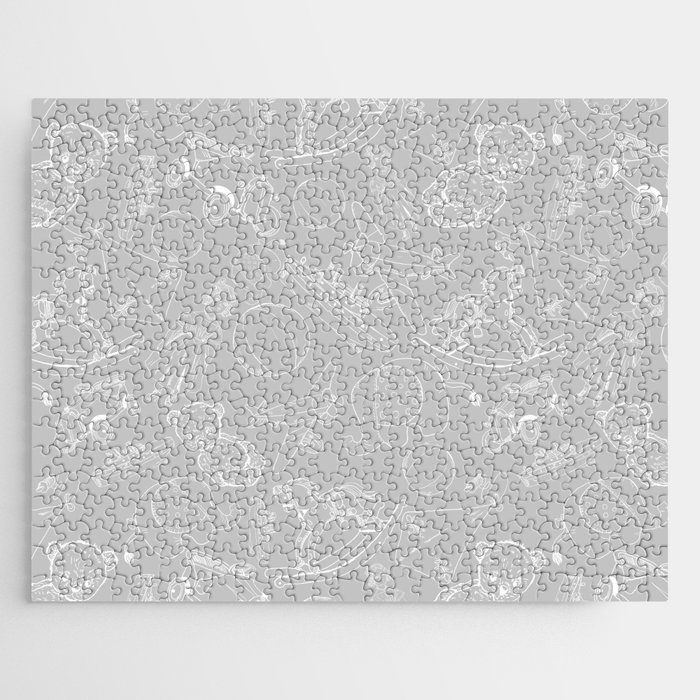 Light Grey and White Toys Outline Pattern Jigsaw Puzzle