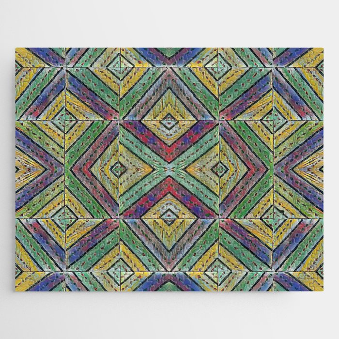 Green Diamond Mandala Pattern Jigsaw Puzzle