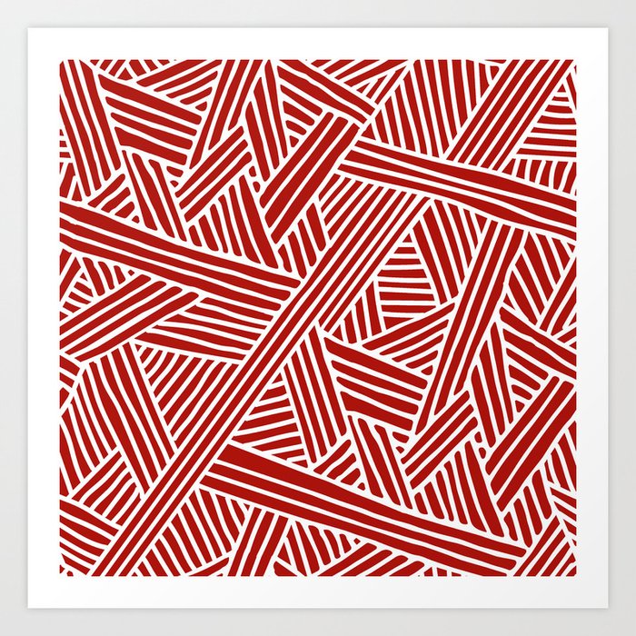 Abstract Navy Red White Lines And Triangles Pattern Art Print By