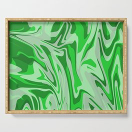 Modern Green And Grey Liquid Marble Abstract Serving Tray