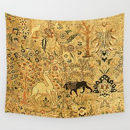 Antique Persian Tabriz Animal Rug Print Wall Tapestry
