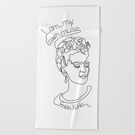 Frida Kahlo continuous line art print Beach Towel