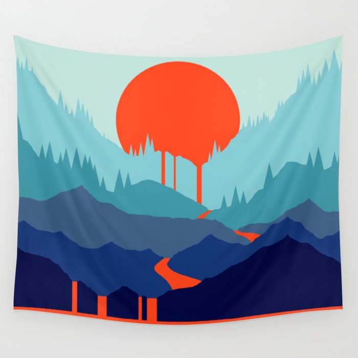Red Sun Rising Wall Tapestry by Hello Wave Society6