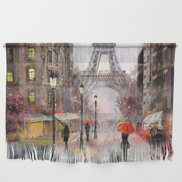 oil painting on canvas, street view of Paris Wall Hanging