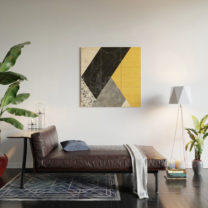 Black And White Marbles And Pantone Primrose Yellow Color Wood