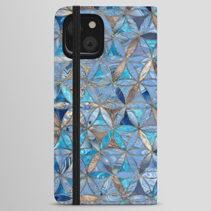 Flower of Life pattern- Blue Gemstones and gold iPhone Wallet Case