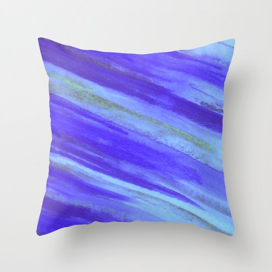 WASHED UP - Bold Blue Stripes Abstract Watercolor Painting Colorful Fun Surfer Ocean Waves Throw Pillow