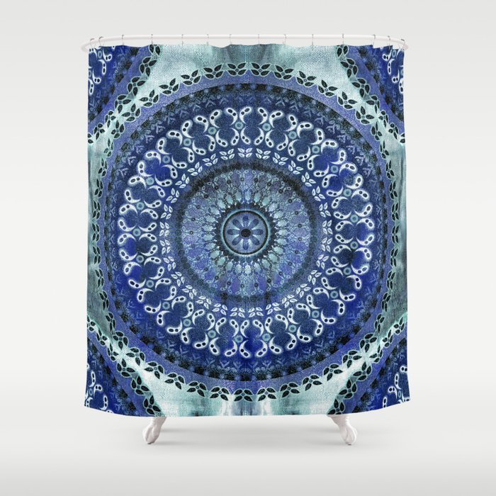 Vintage Blue Wash Mandala Shower Curtain