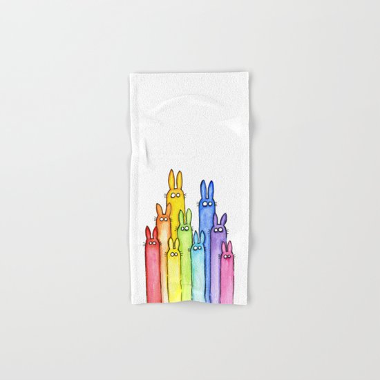 Bunny Rainbow Bunnies Rabbit Watercolor Pattern Whimsical Colorful Animals Hand & Bath Towel