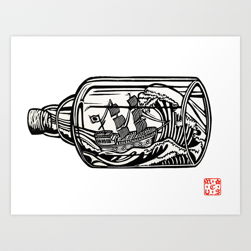 Hokusai Ship In A Bottle Art Print By Meekart Society6