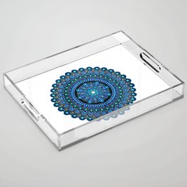 Blue Dot Mandala Painting with White Background Acrylic Tray