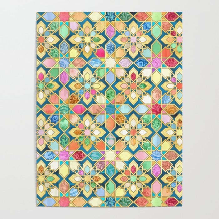 Gilded Moroccan Mosaic Tiles Poster