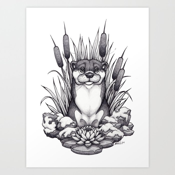 Otter & Aquatic Plants Art Print