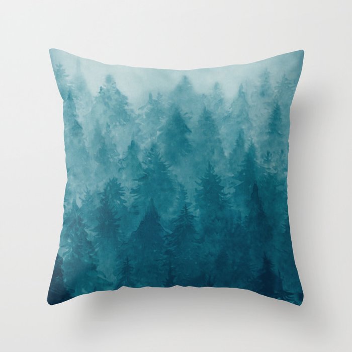 Misty Pine Forest Throw Pillow