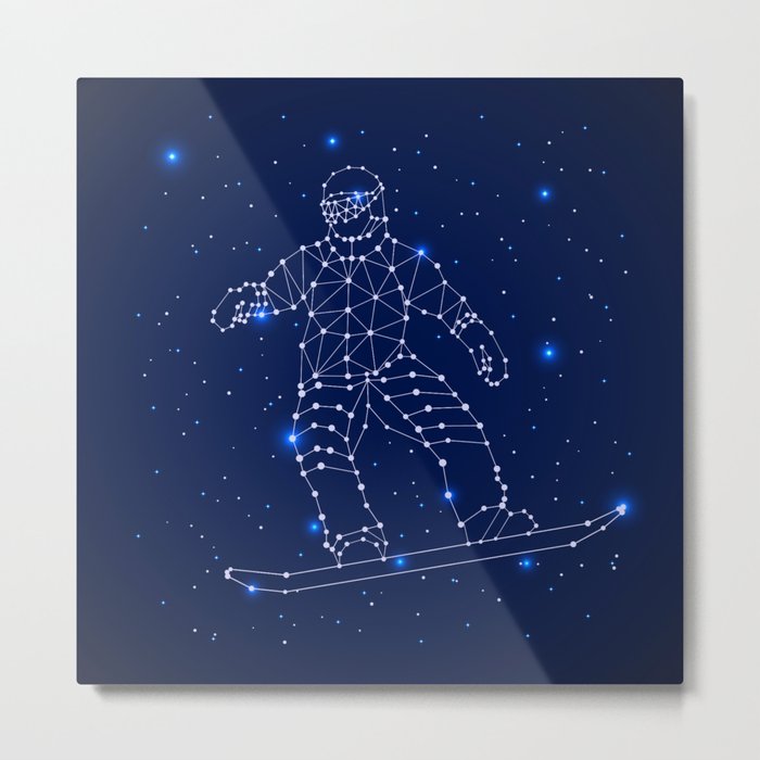 Celestial map with the constellation-Snowboarder and space stars. Extreme sport snowboarding Metal Print