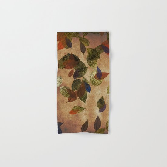 Autumn-world 3 - gold glitter leaves on dark backround Hand & Bath Towel