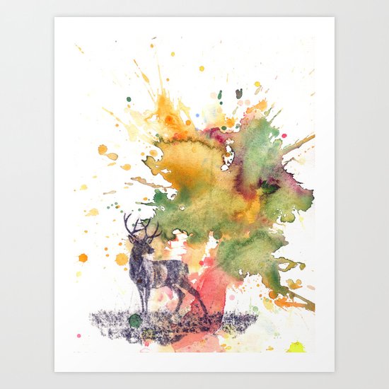 Buck Deer in Splash of Color Art Print