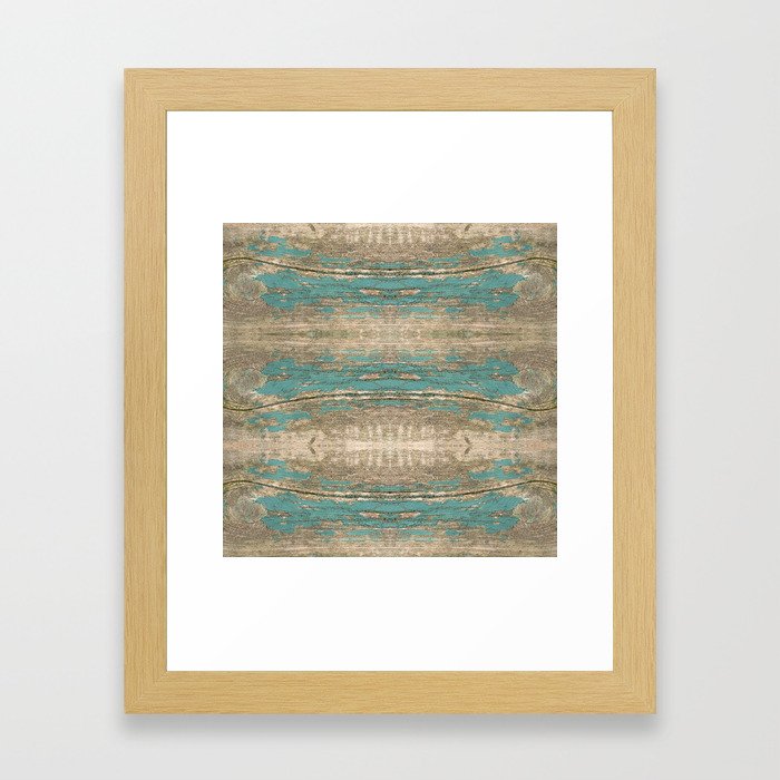 Rustic Wood Beautiful Weathered Wooden Plank Knotty Wood Weathered Turquoise Paint Framed Art Print By Turningmoss Society6