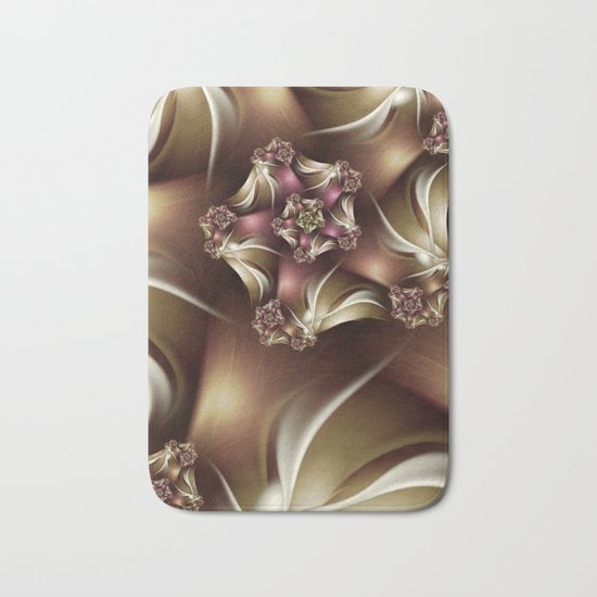 Abiding Fractal Spiral in Brown, White and Pink Bath Mat