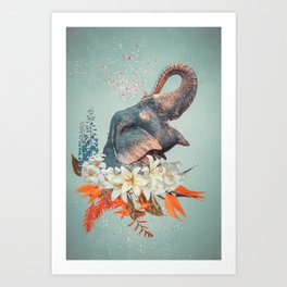 Elephant Flowers Art Art Print