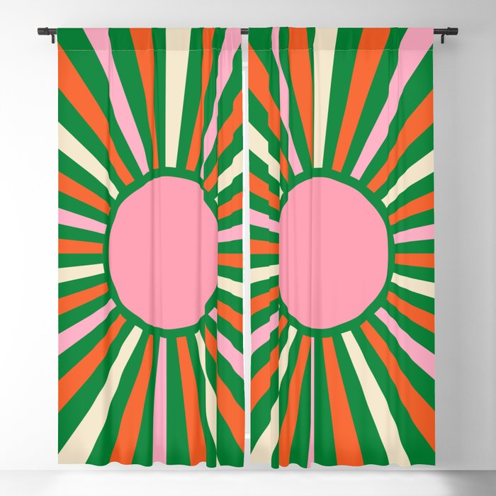 70s Retro Sunburst in Pink, Green, Orange & Cream Blackout Curtain