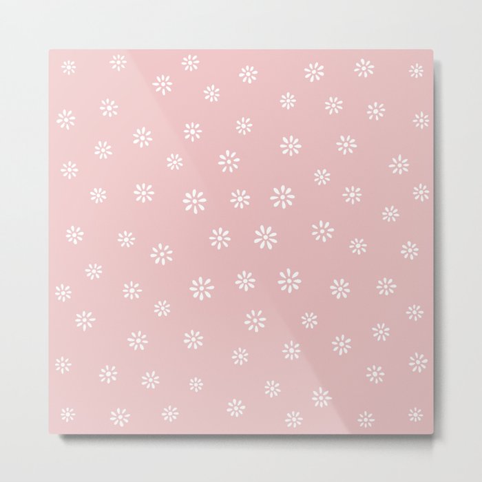 Retro Small Daisys-Baby Pink Metal Print