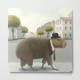 Anthropomorphic capybara in a suit Metal Print | Capybaras, Suburban, Illustration, Pet, Walking, Anthropomorphic, Funny, Pets, Street, Capybara 