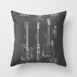 Bass Guitar Patent - Bass Guitarist Art - Black Chalkboard Throw Pillow