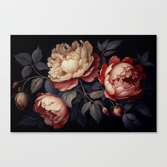 Maximalist Baroque Night Spring Flower Garden Canvas Print