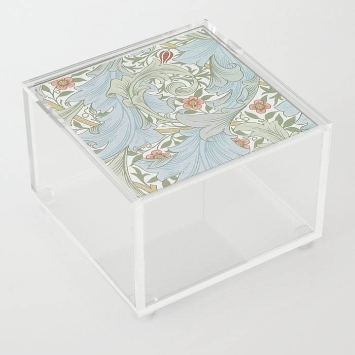 William Morris Granville Pattern,Vintage Victorian Blue And Red Floral Leaves Botanical Art, Acrylic Box