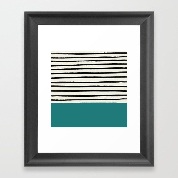 Teal x Stripes Framed Art Print