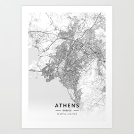 Athens, Greece - Light Map Art Print