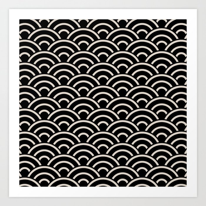 Art Deco Fan Pattern Black and Linen White 821 Black and Linen White Art Print