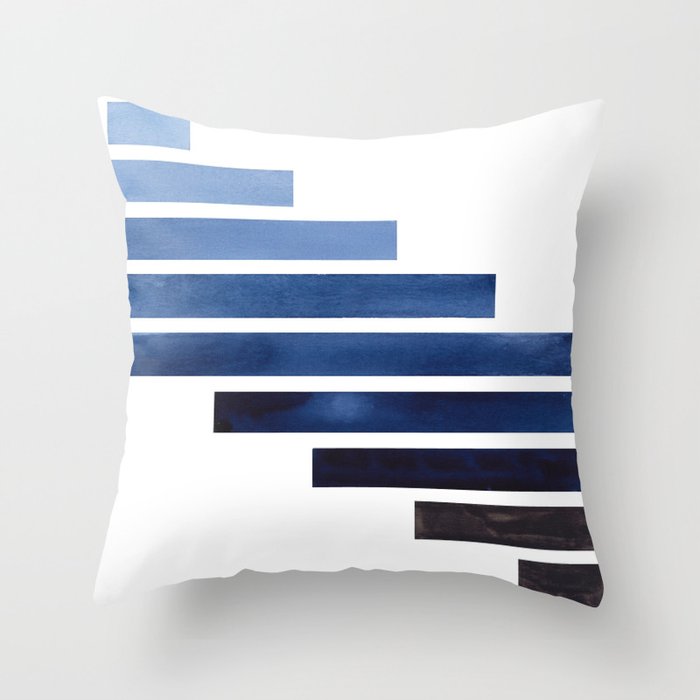 Navy Purple Blue Midcentury Modern Minimalist Staggered Stripes Rectangle Geometric Aztec Pattern Wa Throw Pillow
