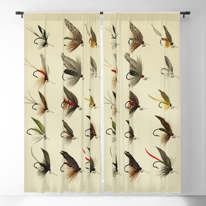 Vintage Fly Fishing Print - Trout Flies Blackout Curtain by SFT