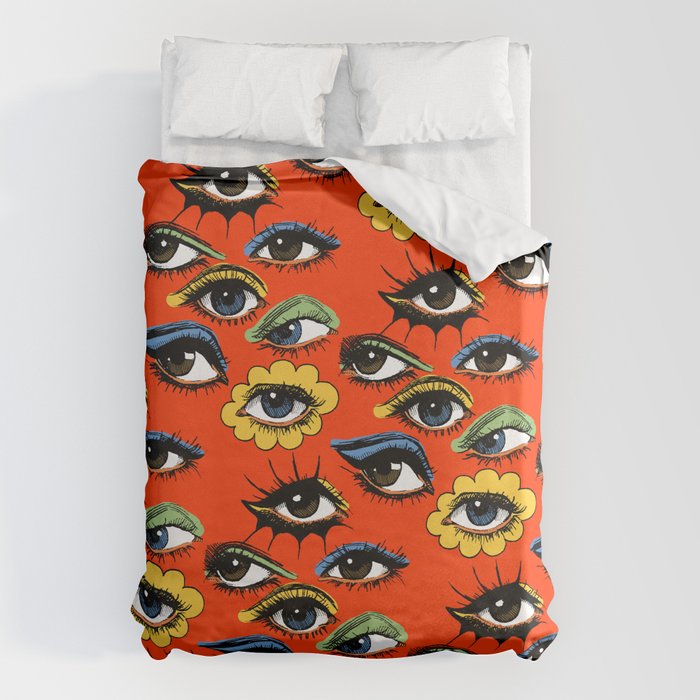 60s Eye Pattern Bettbezug | Drawing, Ink-pen, Digital, Illustration, Eyes, Auge, 60s, Vintage, Muster