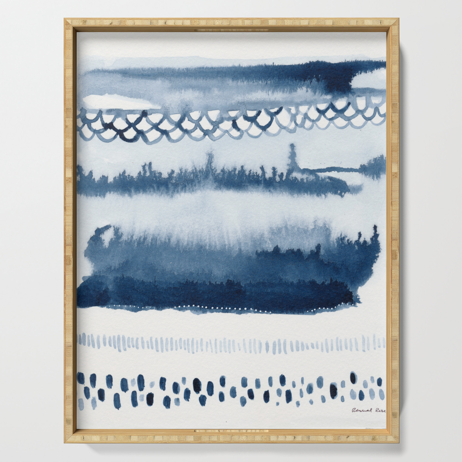 Beach Series Indigo Waves Watercolor Painting Serving Tray By Rachaelrice Society6