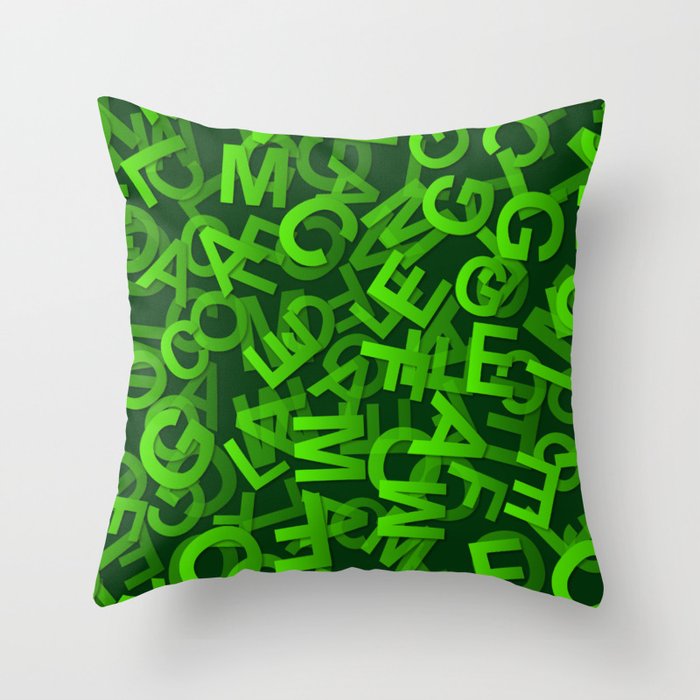 Green Color Alphabet Design Throw Pillow