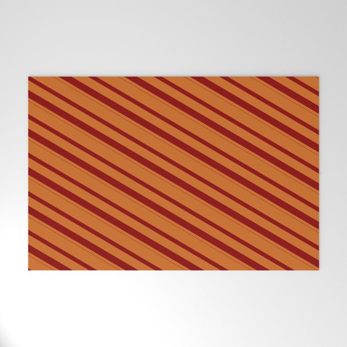 Chocolate & Dark Red Colored Lines/Stripes Pattern Welcome Mat
