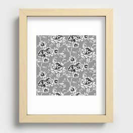 Spring Flowers Pattern Black and White Recessed Framed Print