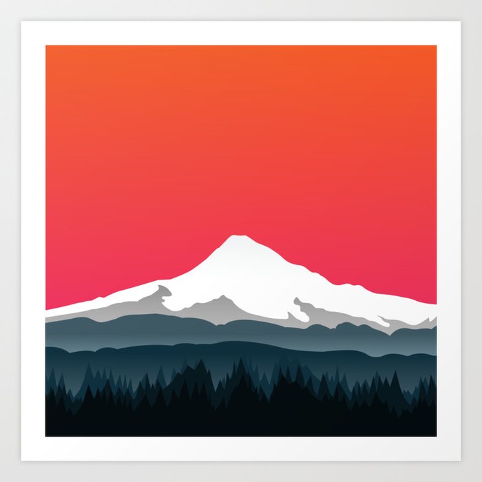 Mount Hood Winter Forest - Sunset Art Print