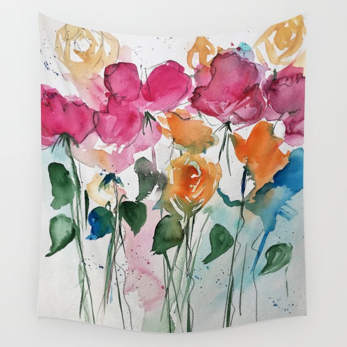 Watercolor Wild Flowers Abstract Wall Tapestry by Shiva121 | Society6