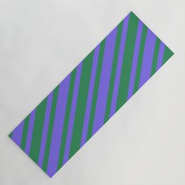 [ Thumbnail: Sea Green & Medium Slate Blue Colored Pattern of Stripes Yoga Mat ]