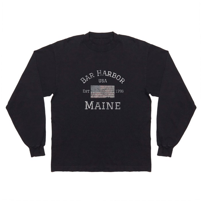 Bar Harbor Maine American Flag USA Established Vintage Print Long Sleeve T Shirt