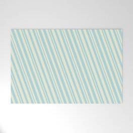 [ Thumbnail: Beige & Powder Blue Colored Lined/Striped Pattern Welcome Mat ]